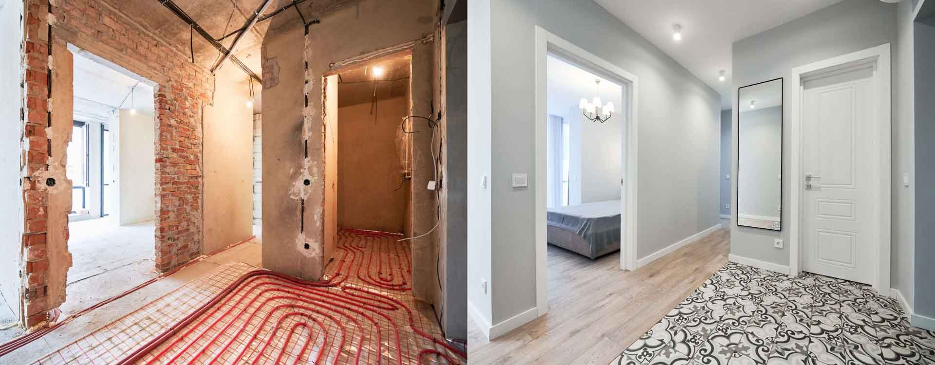 Apartment with underfloor heating before and after renovation